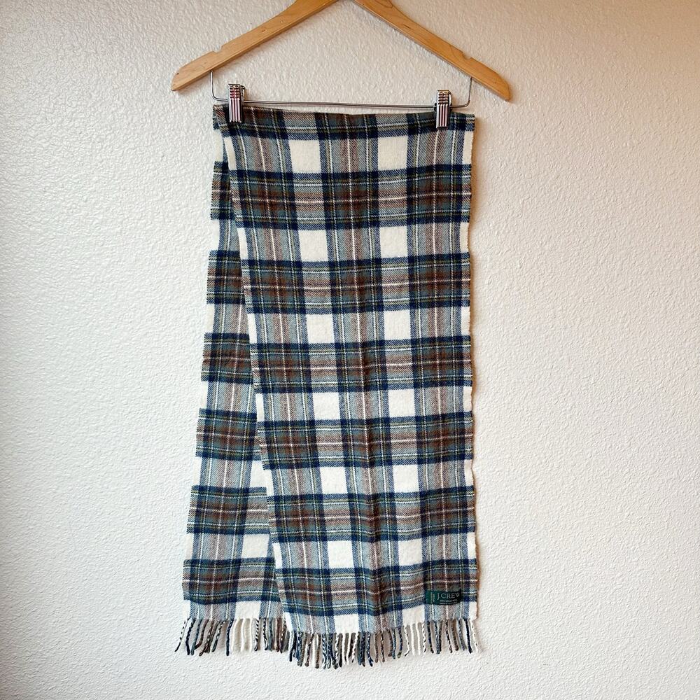 J.Crew Vintage 100% Virgin Wool Plaid Fringe Scarf Made in Scotland Tartan